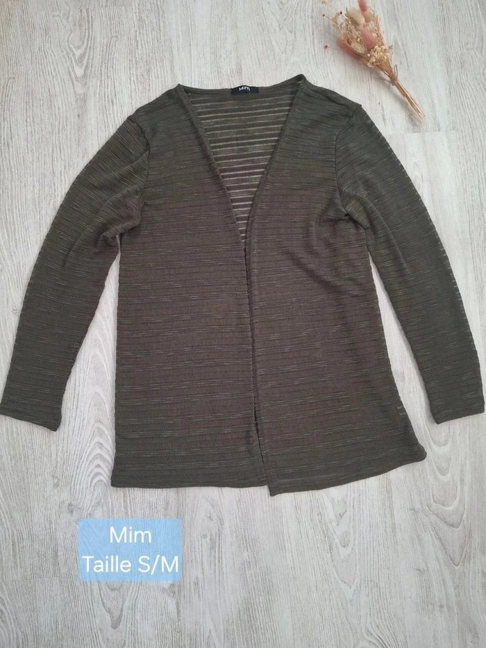 🌿 Textured Khaki Women’s Open Jacket/Vest/Cardigan by Mim – Size S/M 🌿 – photo 2